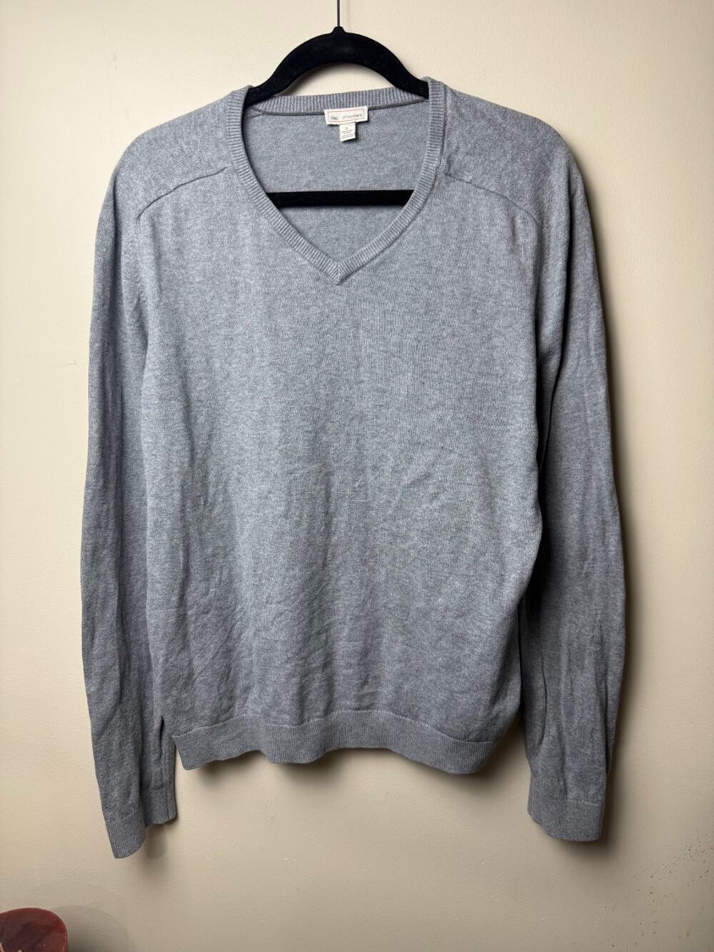 Gap Mens Cotton Cashmere V Neck Sweater Size L Gray Grey Office Career Work
